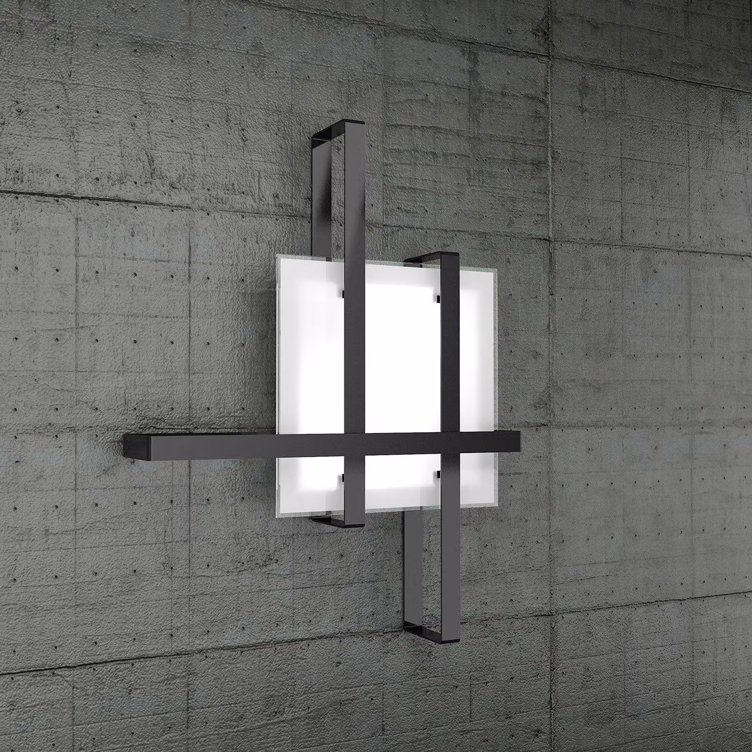 Plafoniera Industrial-Minimal Cross Metallo Nero Vetro Bianco 2 Luci E27 70Cm