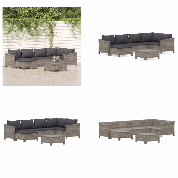 vidaXL Set salotto da giardino 7 pezzi con cuscini in poly rattan grigio - Set salotto da giardino - Set salotto da giardino - Set arredamento da giardino