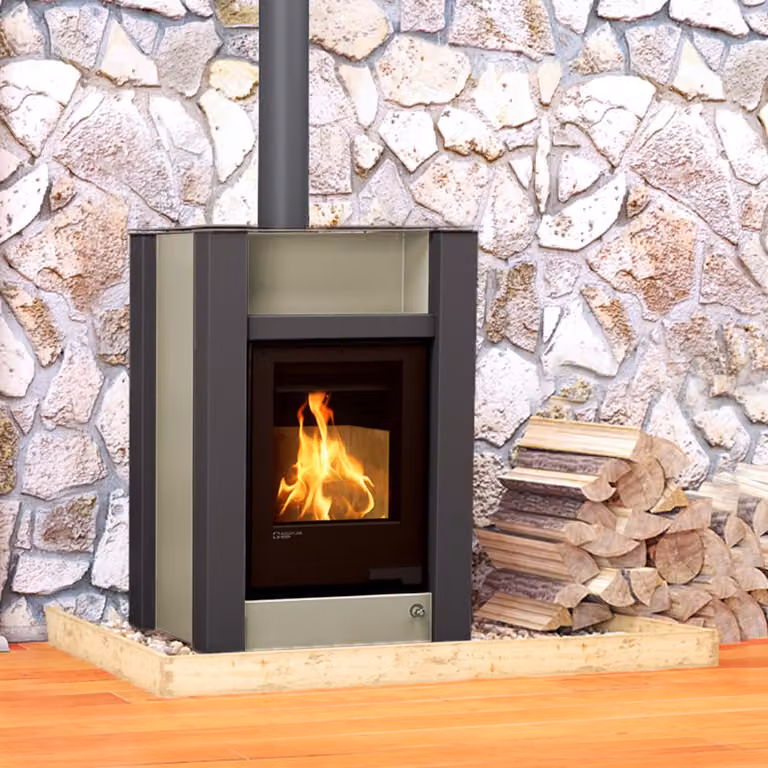Termocamino HS FLAMINGO AQUAFLAM VARIO LEND 11/7 kW - oliva - controllo elettronico