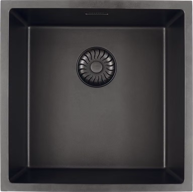 Lavello quadrato Caressi Black Line per installazione in appoggio e sottotop, CAGRPP40BK-TU, lavello da cucina nero 45 x 45 cm