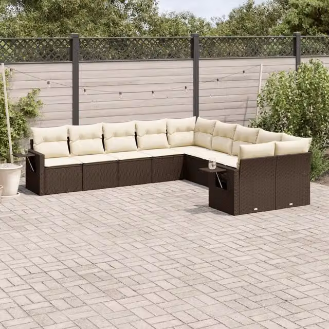 Set Divani da Giardino 10pz con Cuscini in Polyrattan Marrone 3253050