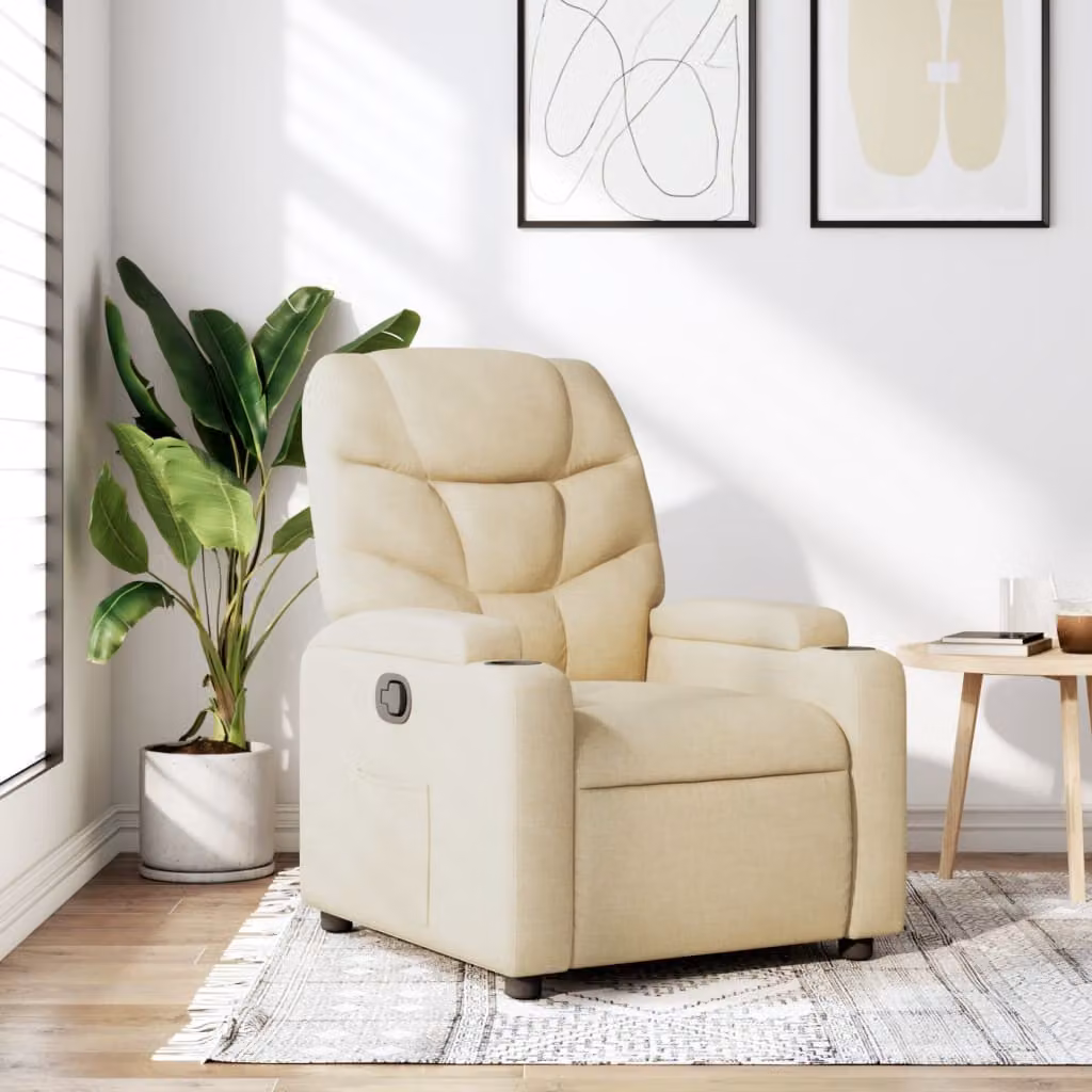 vidaXL Poltrona reclinabile relax in tessuto beige con braccioli e leva manuale