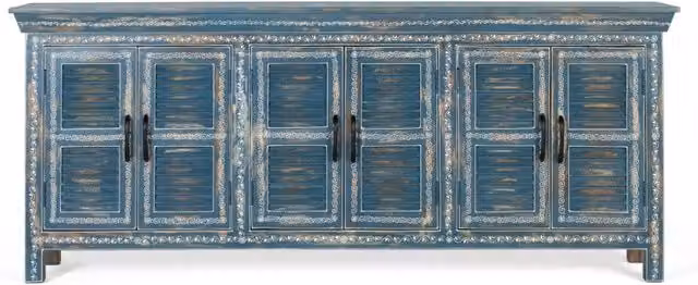 Credenza etnica in legno di mango con decorazioni astratte blu Giner y Colomer