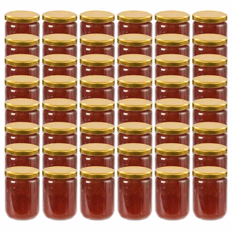 Set di 48 vasi per marmellata in vetro trasparente con coperchio oro vidaXL, capacità 230 ml ciascuno