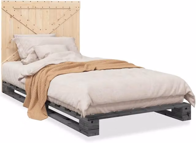 Letto singolo | Letto per adulti | Giroletto con Testiera Grigio 100x200 cm Legno Massello di Pino