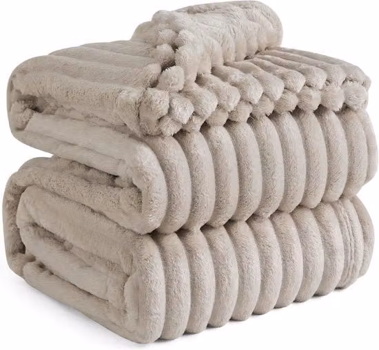 Coperta in pile morbida e calda beige per adulti L 240 cm x P 220 cm