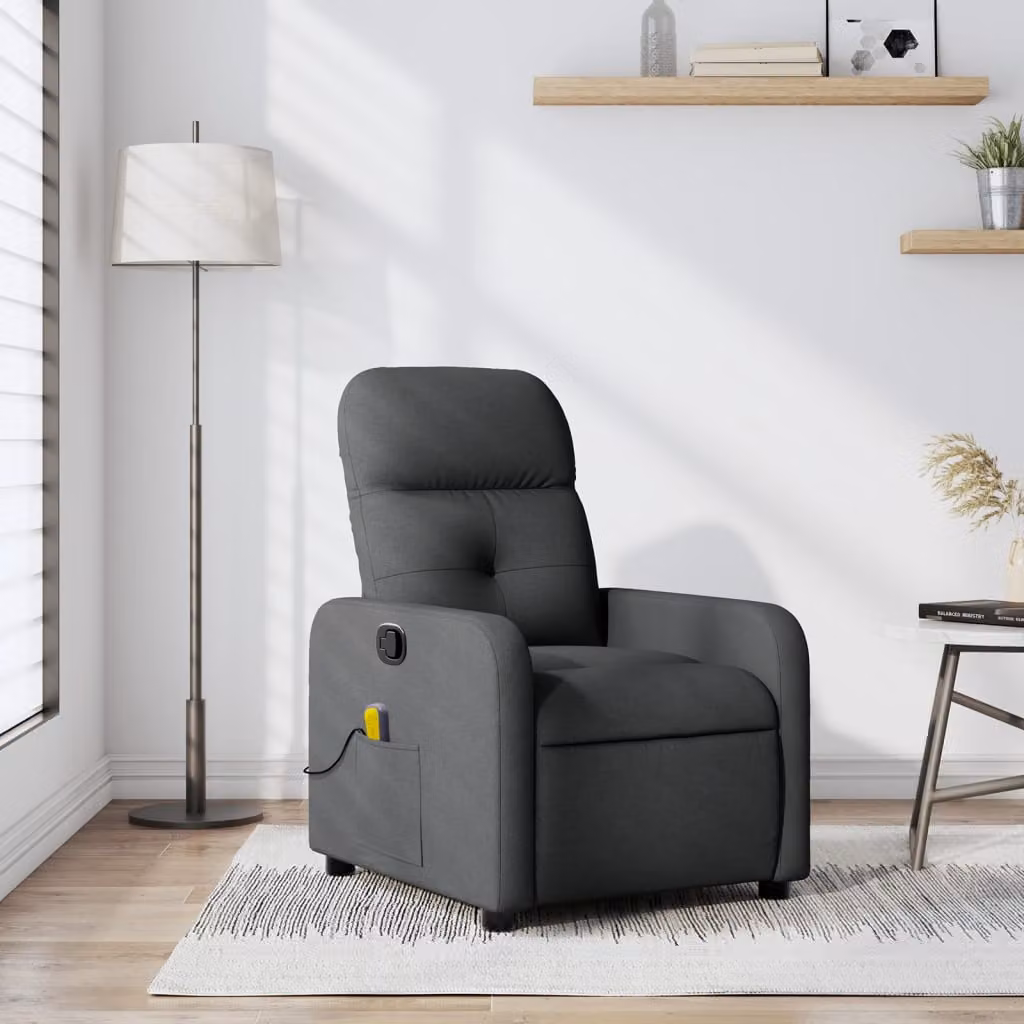 vidaXL Poltrona reclinabile relax in tessuto grigio con braccioli e leva manuale