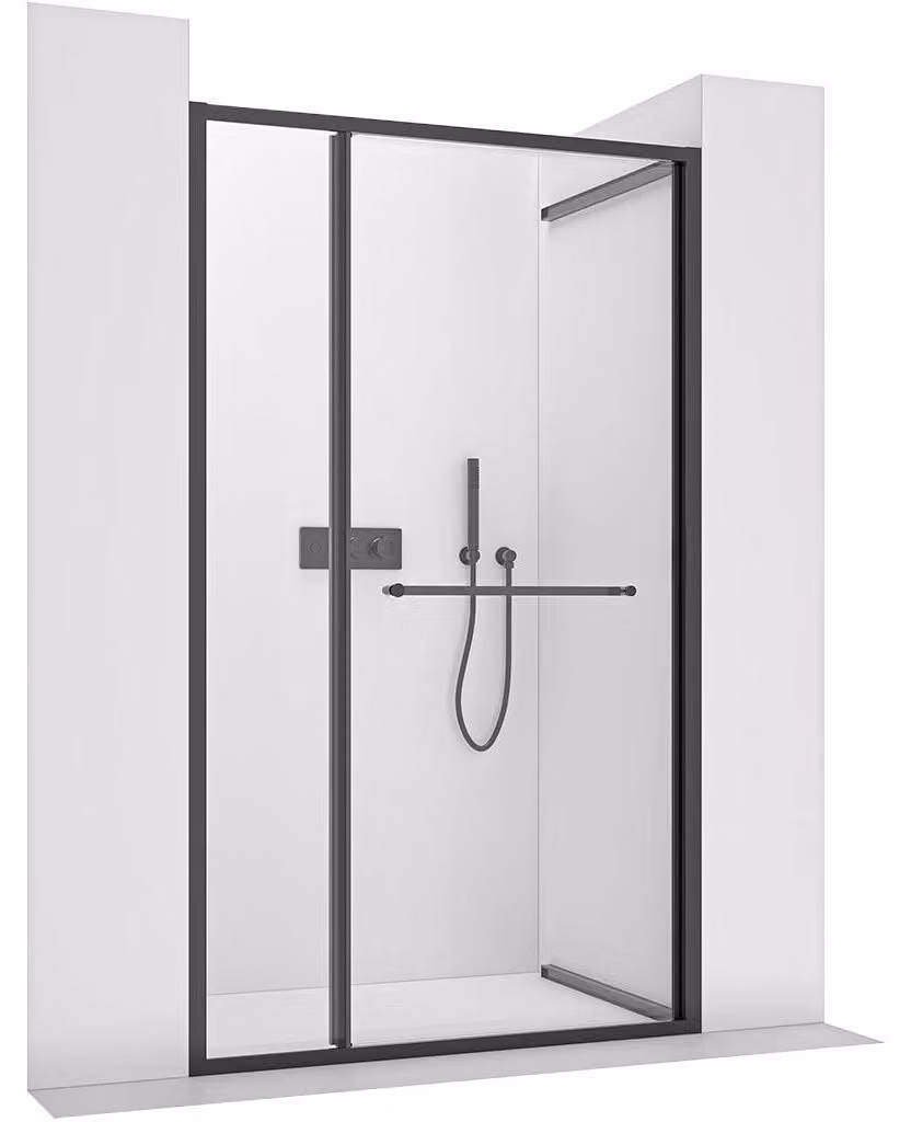 CERANO - Porta scorrevole per doccia Versaro L/P - 6 mm - nero opaco, vetro trasparente - 150x195 cm - a scomparsa
