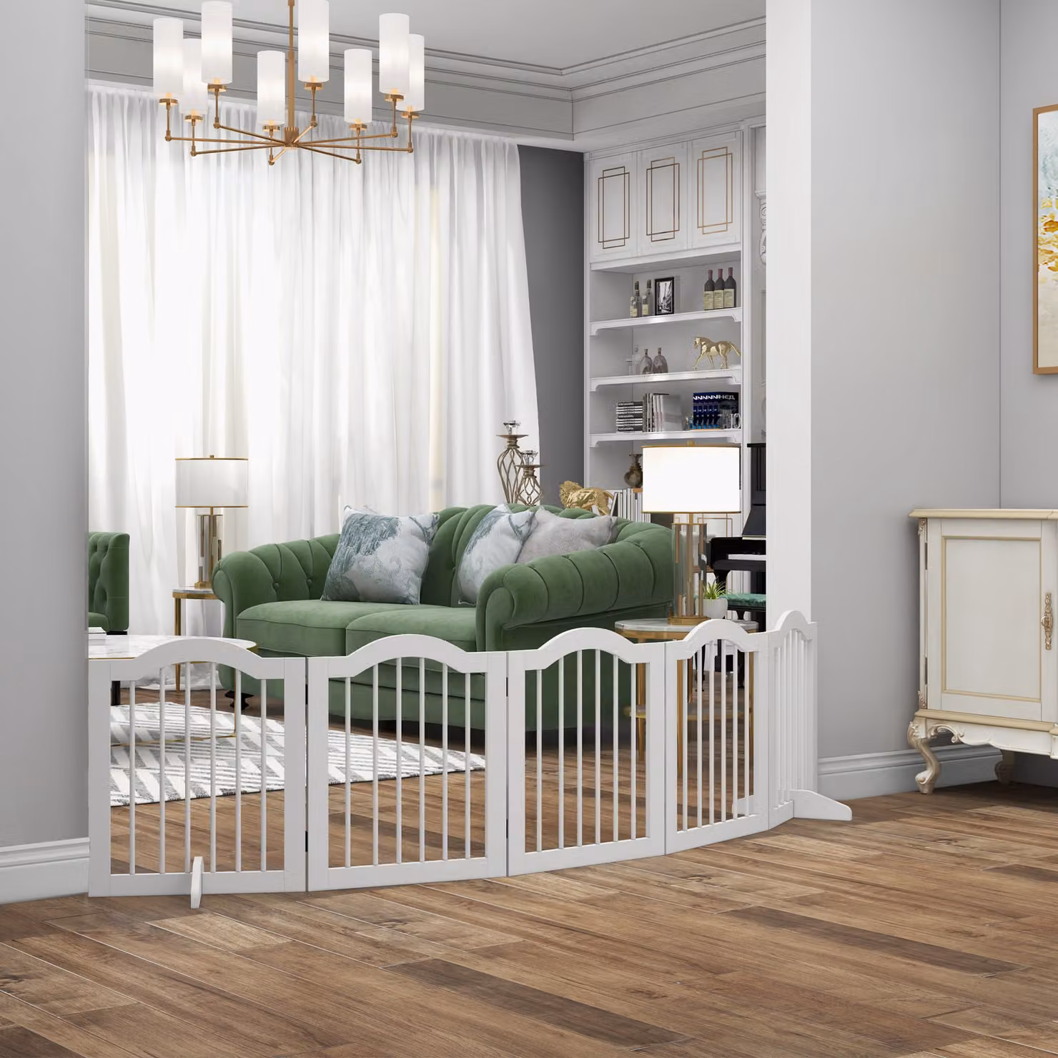 Cancellino per cani pieghevole a 5 sezioni Outsunny in legno bianco L: 261.5 cm, P: 29.5 cm, H: 61 cm – 2