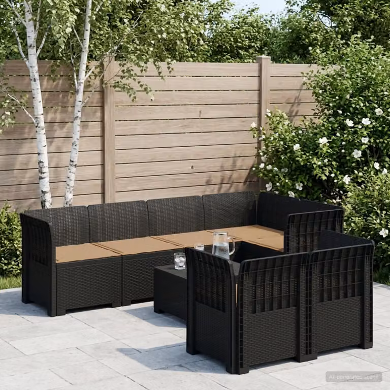 vidaXL Divano da Giardino a Forma di U da 7 Posti in Polyrattan con Cuscini Imbottiti e Rivestimenti Rimovibili, Colori Antracite, Beige o Nero