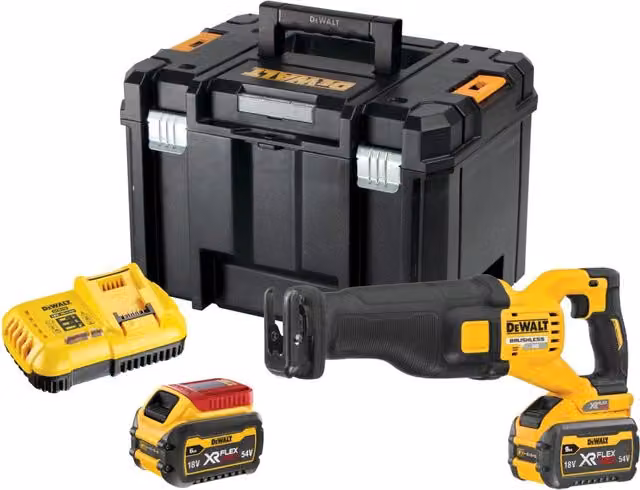Segaccio DeWALT DCS389X2 54V Brushless con 2 Batterie Ricaricabili e Valigetta TSTAK Giallo
