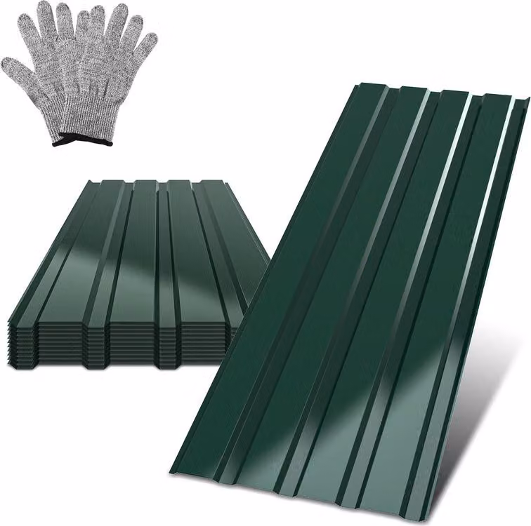 Ikodm, 48 pezzi di lamiera grecata per tetti, profilata, in metallo, superficie liscia, con guanti, dimensioni 115x45 cm, spessore 0,25 mm, copertura di 24 m², colore verde