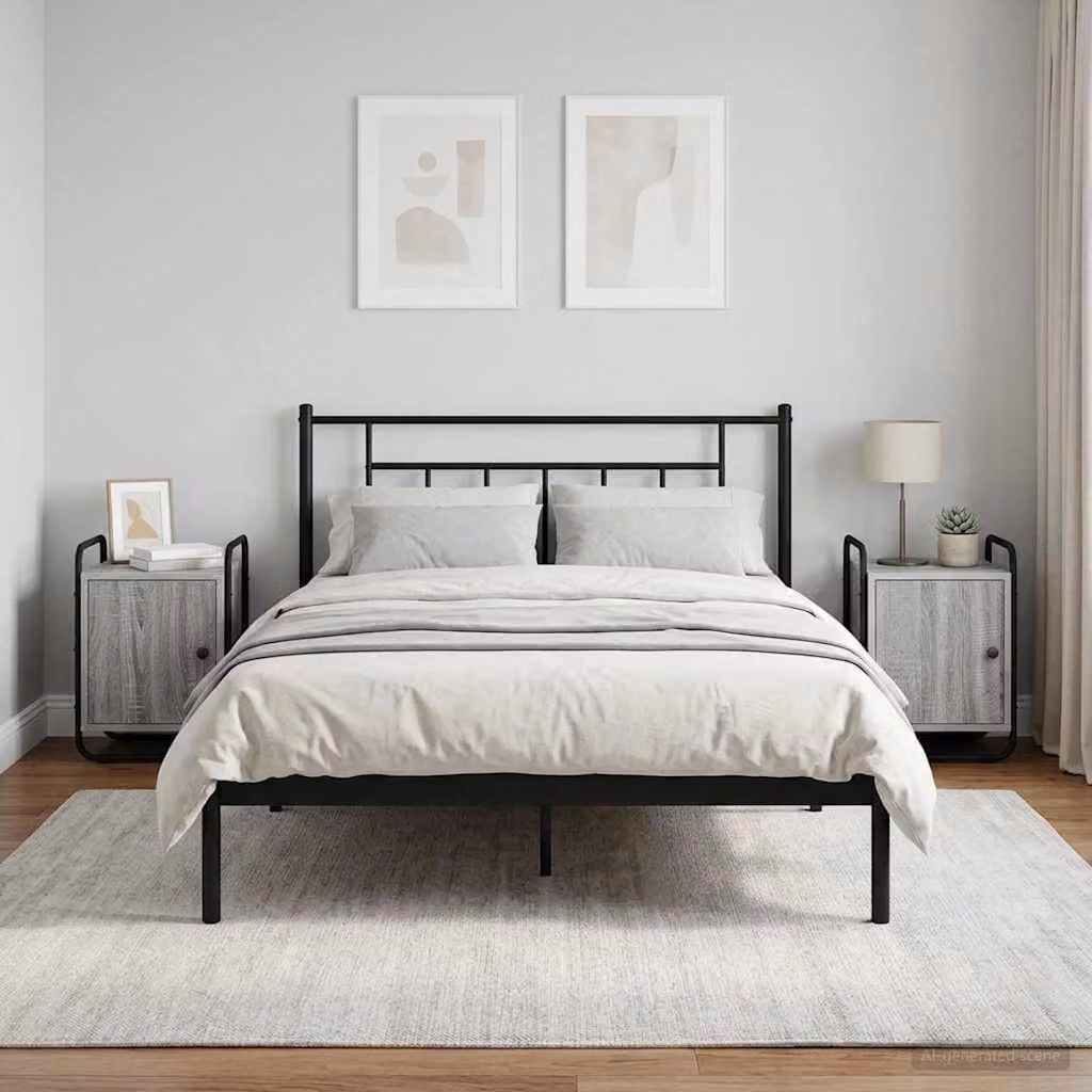 Set di 2 Armadi da Notte vidaXL in Legno Ingegnerizzato e Metallo, Colore Grigio e Nero, Stile Moderno