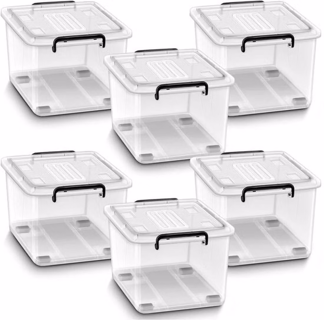 Set Azomor® composto da 6 contenitori impilabili con coperchio per alimenti e indumenti, 13 litri