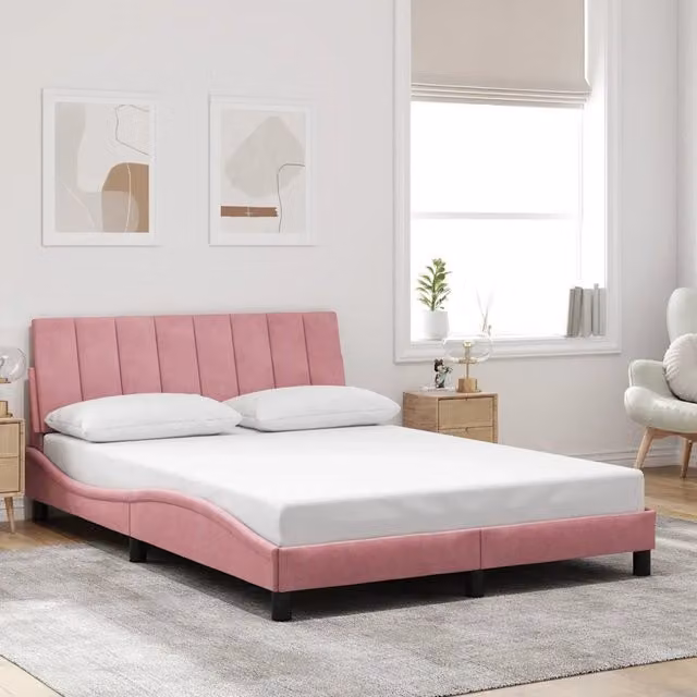 Giroletto senza Materasso-Struttura Letto Hanko Rosa 140x190 cm in Velluto