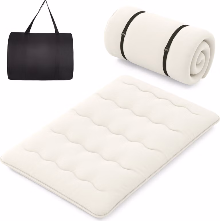 COSTWAY Materasso con fodera lavabile e borsa per il trasporto, tappetino tatami pieghevole, materasso da pavimento 140x200cm Beige