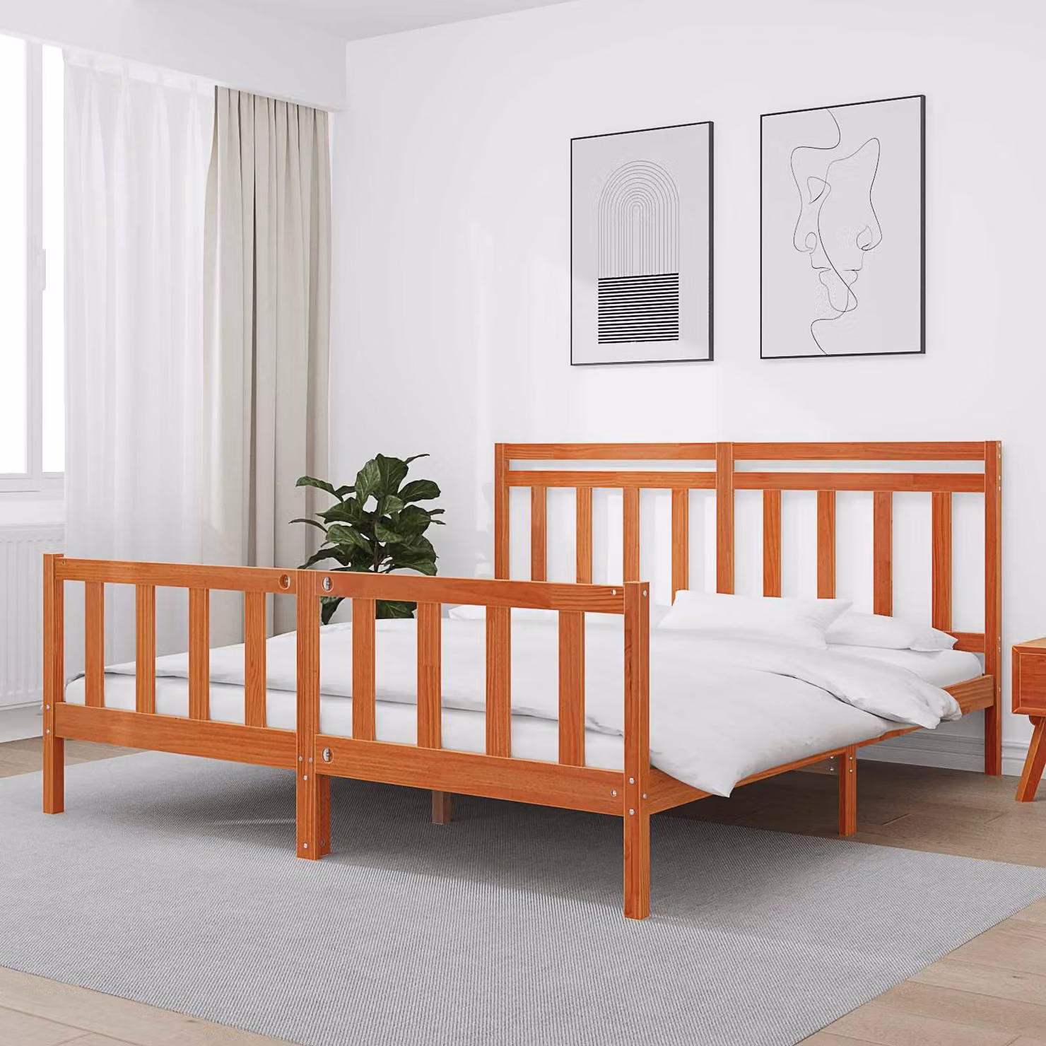 Struttura del letto moderna vidaXL in legno di pino marrone cerato L/P/H: 205,5 x 185,5 x 100 cm