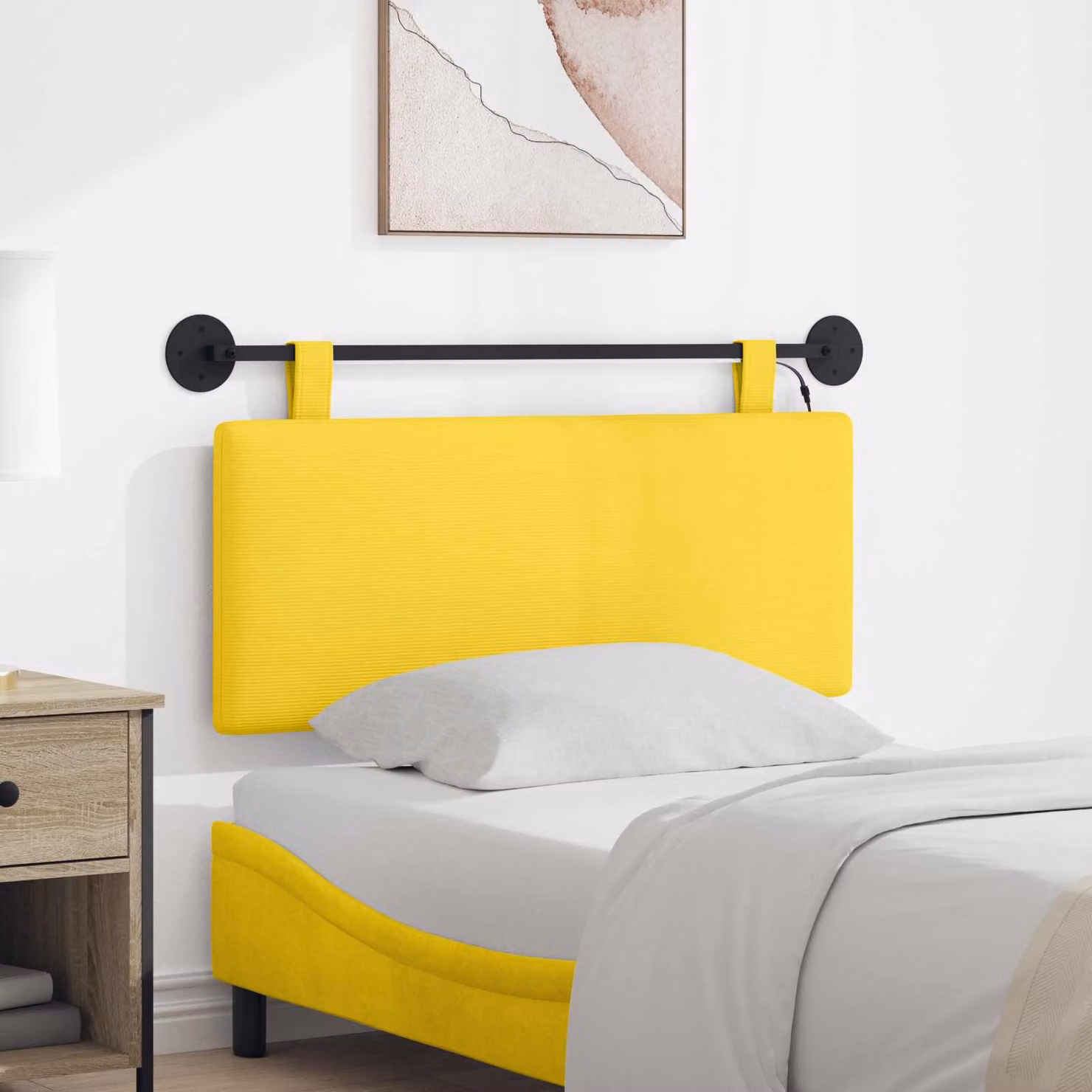 Testiera sospesa vidaXL in tessuto cord giallo con illuminazione integrata e pannello imbottito