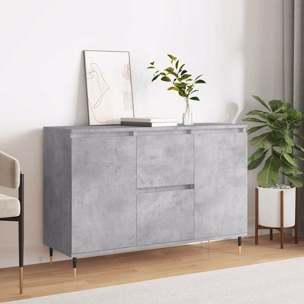 Credenza moderna vidaXL in legno multistrato e metallo, Grigio Cemento, L: 101,5 cm, P: 35 cm, H: 70 cm