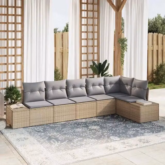 Set Divano da Giardino 6 pz Beige e grigio polyrattan 3347080