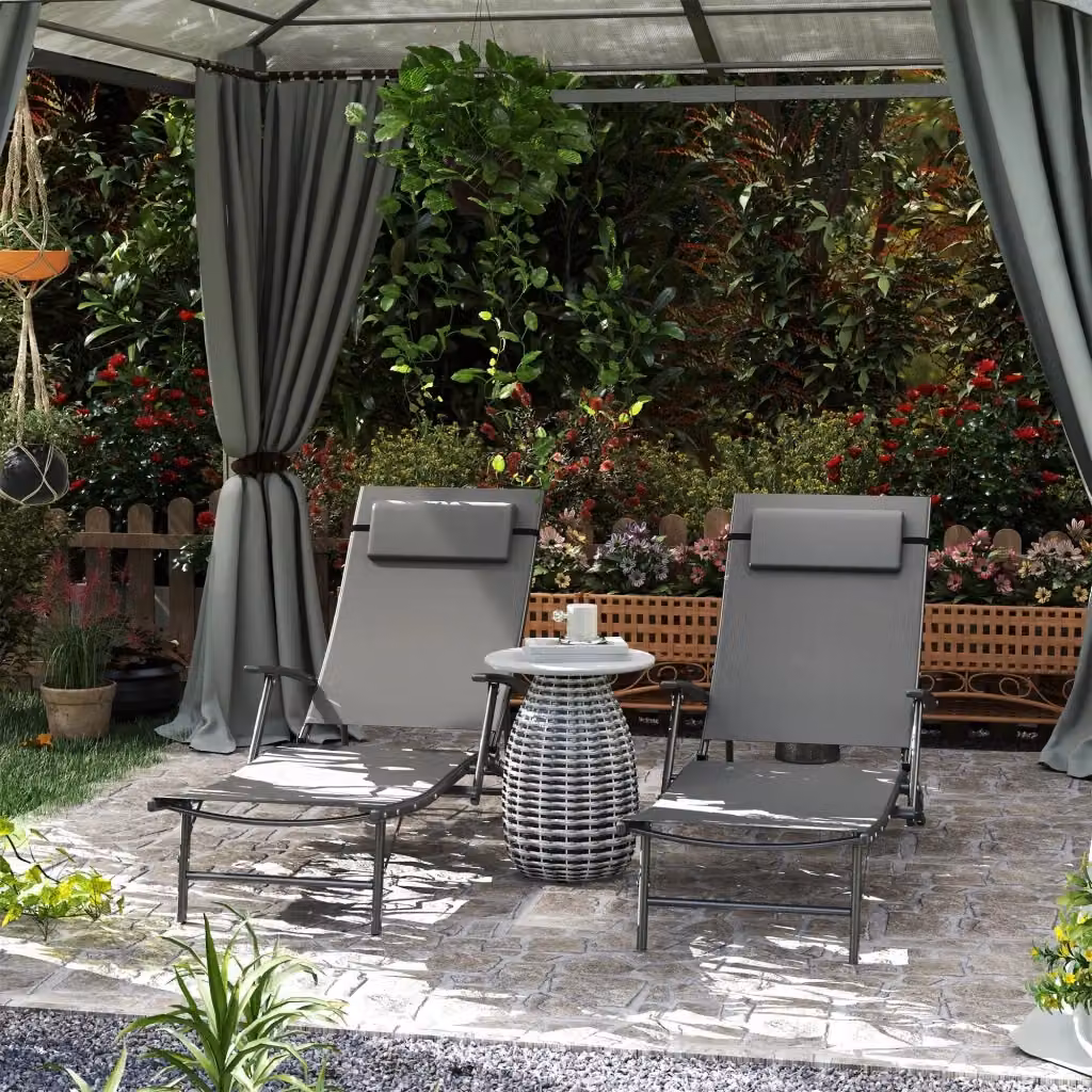 Set di 2 Sdraio da Giardino Pieghevoli Giordanoshop in Textilene Grigio con Schienale Regolabile e Struttura in Acciaio L/P/H: 64 x 154 x 87 cm – 2
