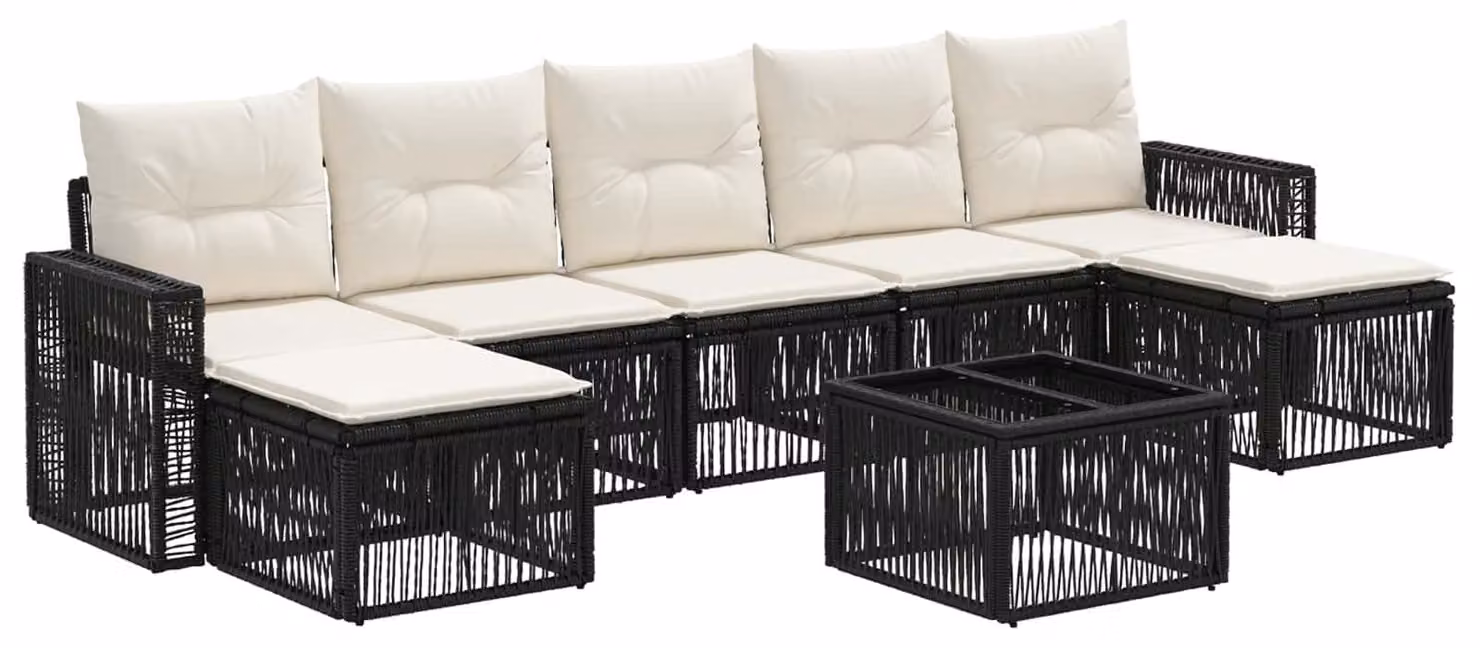 Set Divano da Giardino 8 pcs Nero e Bianco Crema polyrattan