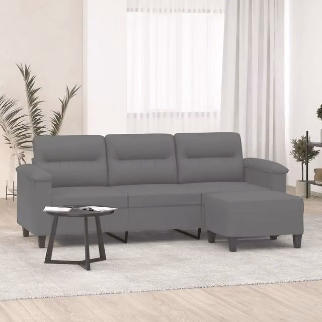 Divano a 3 posti moderno vidaXL in microfibra grigio con poggiapiedi coordinato L: 210 cm, P: 80 cm, H: 77 cm