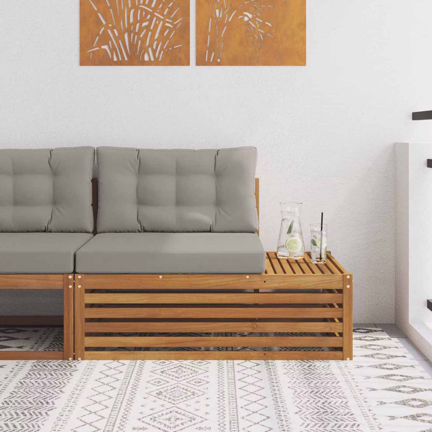 Set di divano da giardino vidaXL in legno di acacia con cuscini in schiuma, colore grigio e marrone
