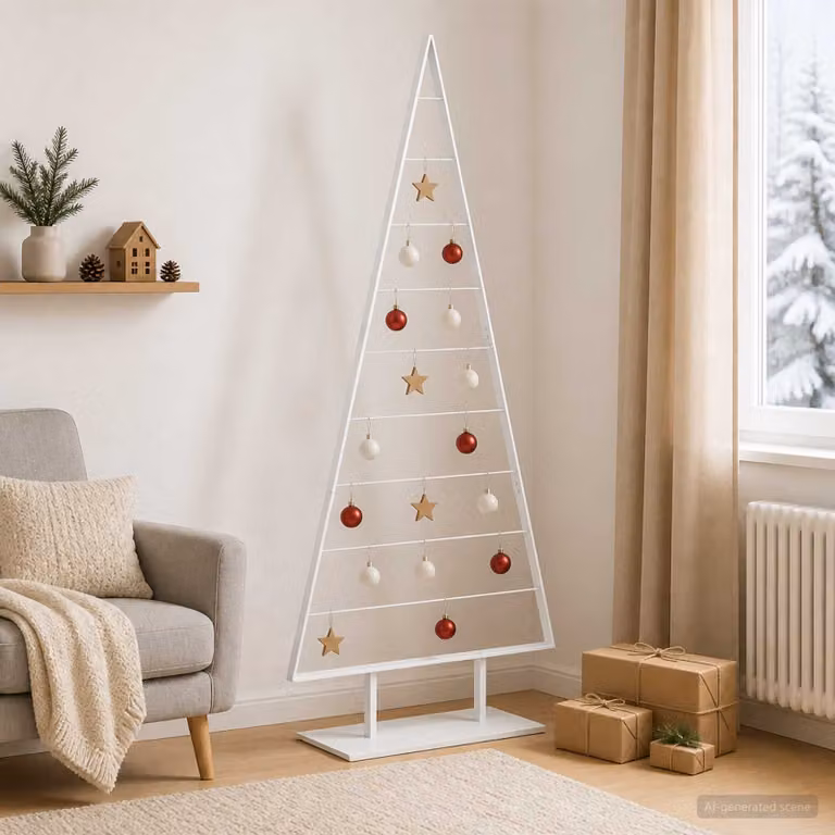 Albero di Natale moderno in metallo vidaXL KUOPIO, colore bianco, Altezza: 210 cm