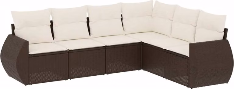 Set Divano da Giardino 6 pz con Cuscini Marrone in Polyrattan