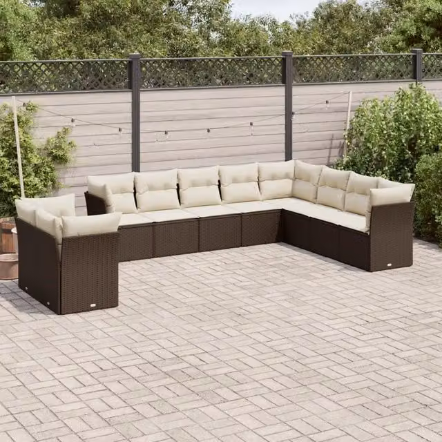 Set Divani da Giardino 10pz con Cuscini in Polyrattan Marrone 3217863