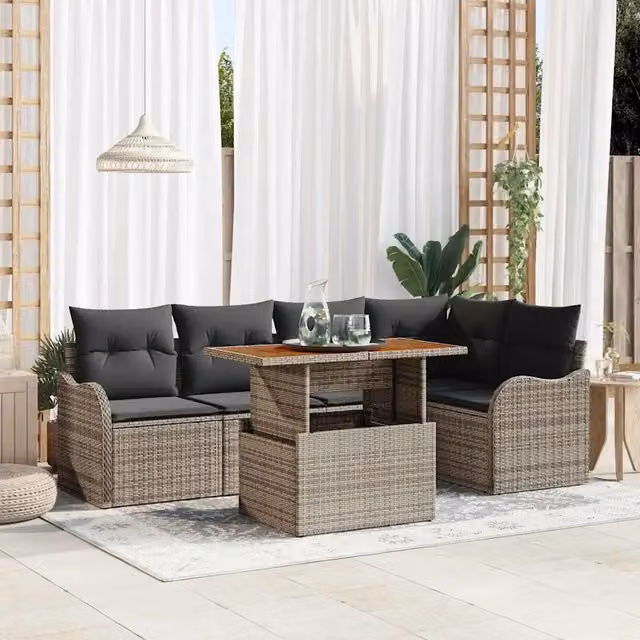 Set Divano da Giardino 6 pz Grigio Poly Rattan 3358197