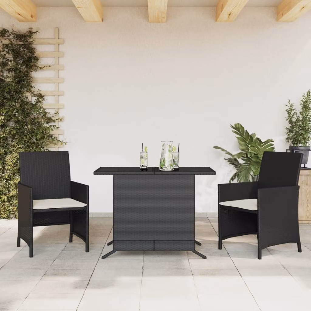 Maison Exclusive - Set da bistrot 3 pezzi con cuscini Nero Poly Rattan