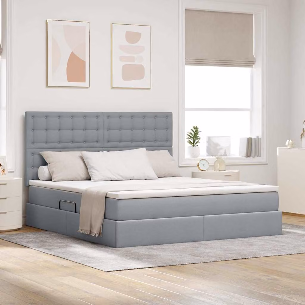 Letto con contenitore e illuminazione LED vidaXL, Grigio Chiaro, L/P/H: 160 x 200 x 128 cm – 1