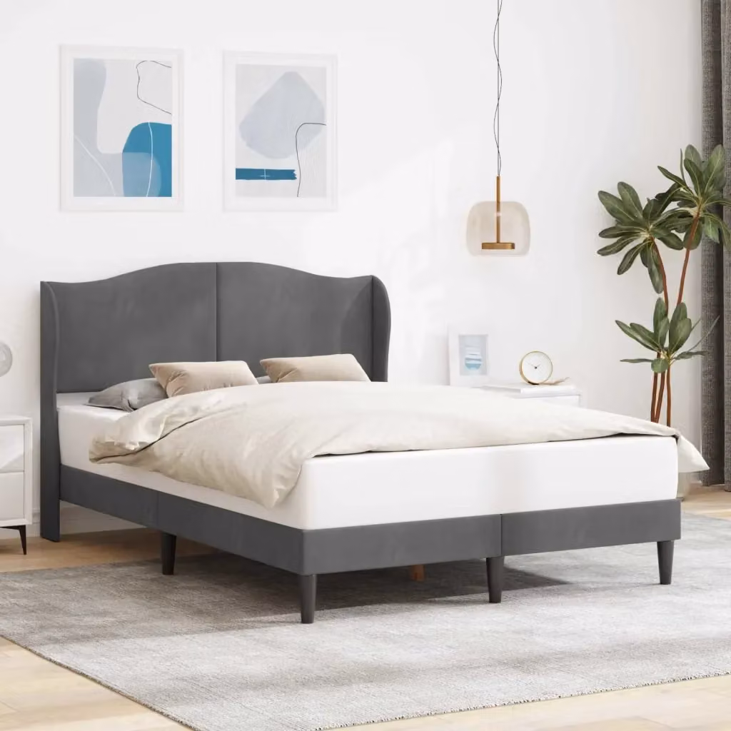 Letto matrimoniale moderno in velluto grigio scuro L/P/H: 140 x 190 x 101 cm – 2