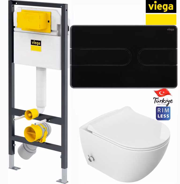 Domotechnik | WC compatto con bidet - 51x36x32,5 cm - Duroplast Slim Soft Close - Telaio da incasso - Viega Prevista Dry