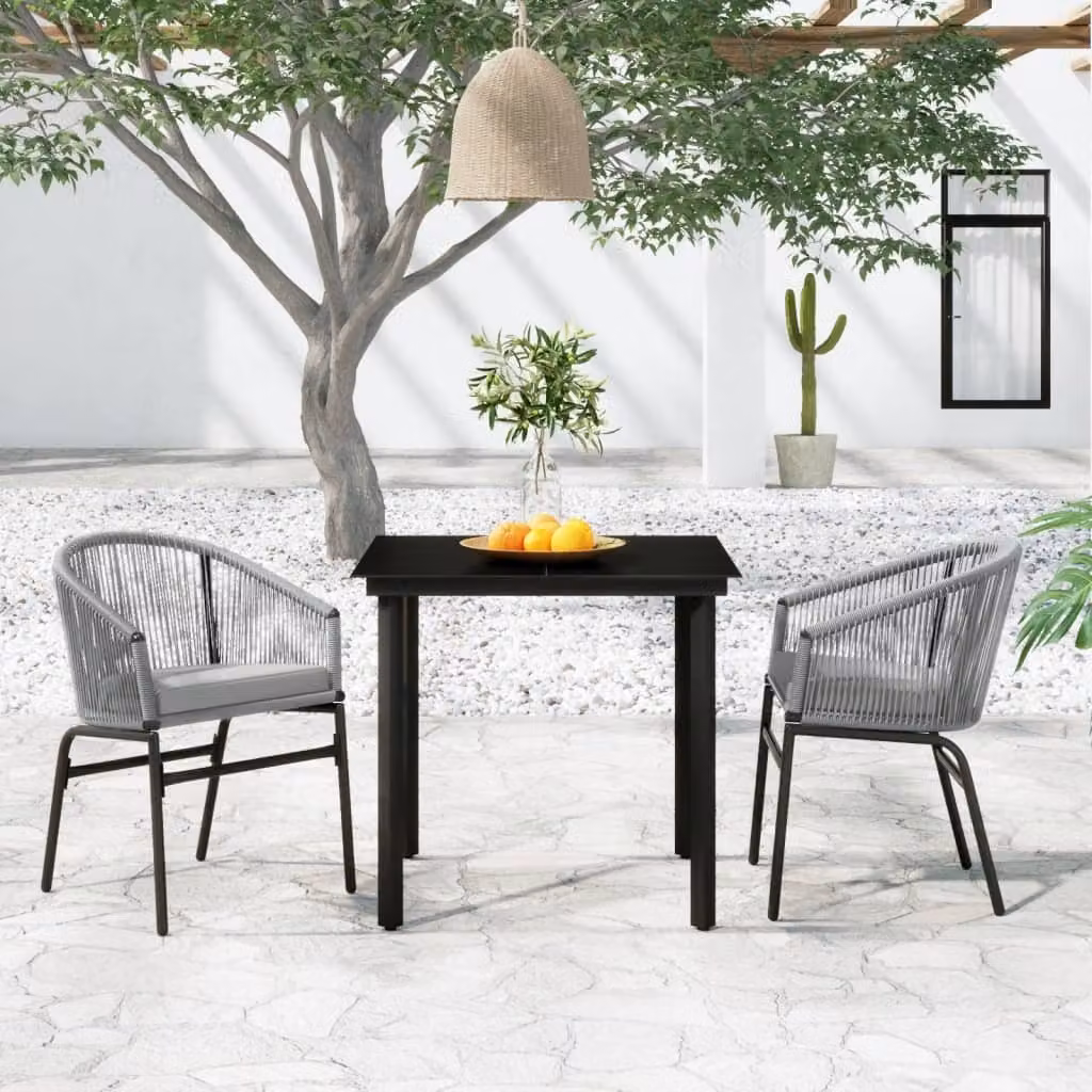 The Living Store Set da pranzo da giardino 3 pz. Set da pranzo da giardino grigio