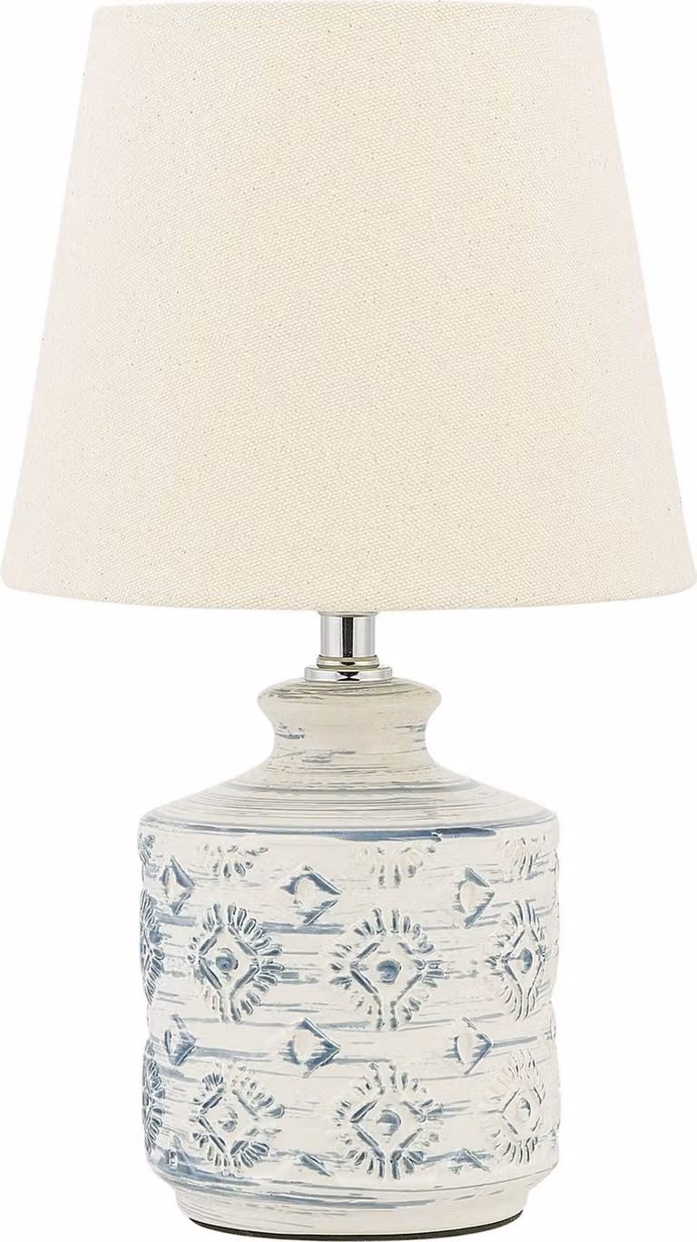 BELIANI Lampada da tavolo in Vetroceramica beige con paralume in tessuto da 35 cm e cavo a forma di vaso in stile retrò