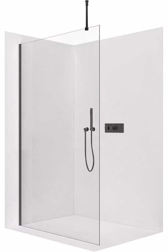 CERANO - Box doccia Walk-in Onyx Top Round L/P - 10 mm - montante rotondo - nero opaco, vetro trasparente - 150x200 cm