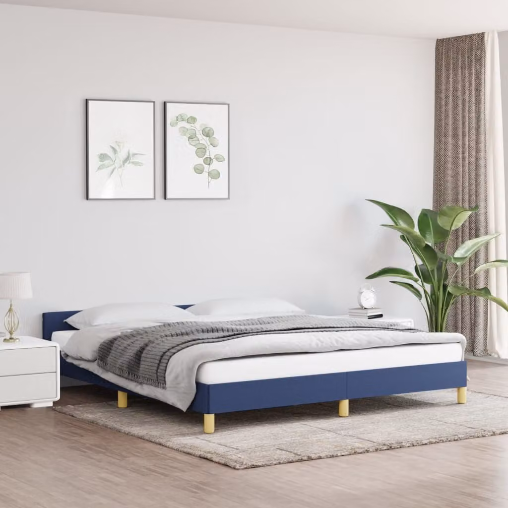 The Living Store Struttura letto con testiera blu 160x200 cm in tessuto