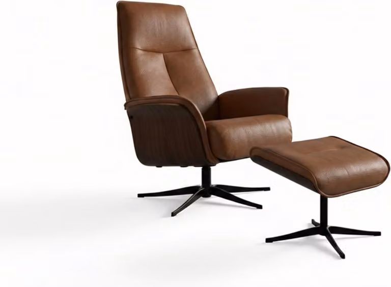 KAWOLA Poltrona relax FERREIRA Poltrona girevole in pelle marrone con poggiapiedi