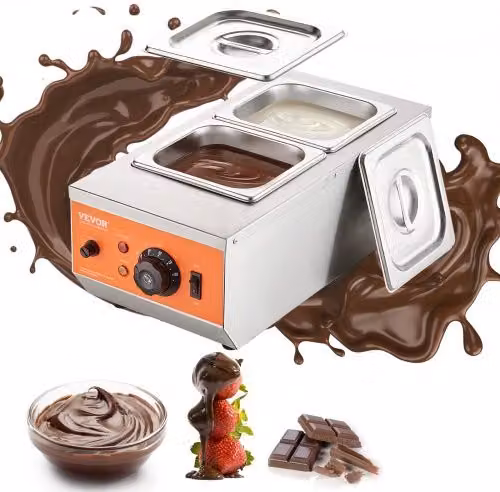 Macchina per la fusione del cioccolato VEVOR in acciaio inox con doppia vasca da 1,5 l, pentola elettrica professionale da 800W per uso commerciale, colore argento