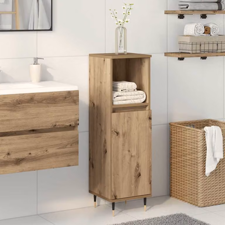 Armadietto da bagno sospeso vidaXL in stile industriale, colore marrone, L/P/H: 30 x 30 x 100 cm