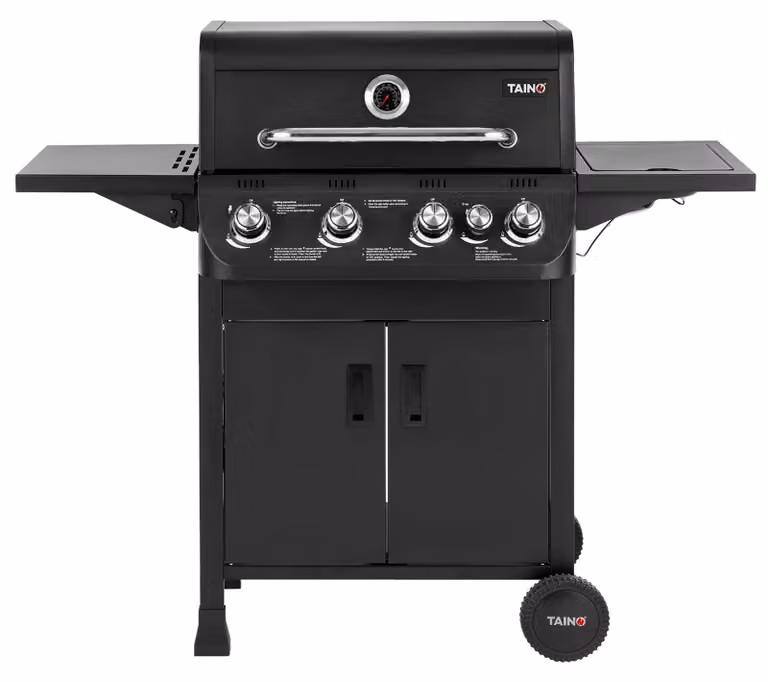Barbecue a gas carrello - Griglia a 4 bruciatori - Bruciatore laterale - Griglia 60 x 34 cm - Acciaio inox