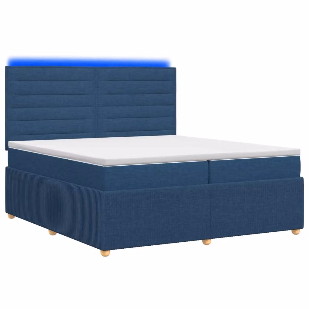 Letto Box Spring vidaXL con Materasso Ibrido e Illuminazione LED Sotto il Letto, Tessuto Blu e Bianco, L/P: 200 x 200 cm – 2