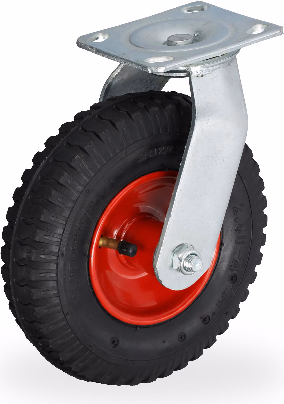 Ruota orientabile Relaxdays, con pneumatico, 2,50-4, ruota da trasporto per carichi pesanti, piastra in acciaio da avvitare, fino a 120 kg, nero/rosso