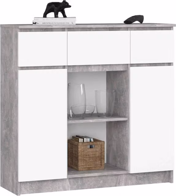 Cassettiera Akord Furniture AKORD K100 Cemento e Bianco con 2 ante e 3 cassetti L 101 cm x P 35 cm x H 98 cm