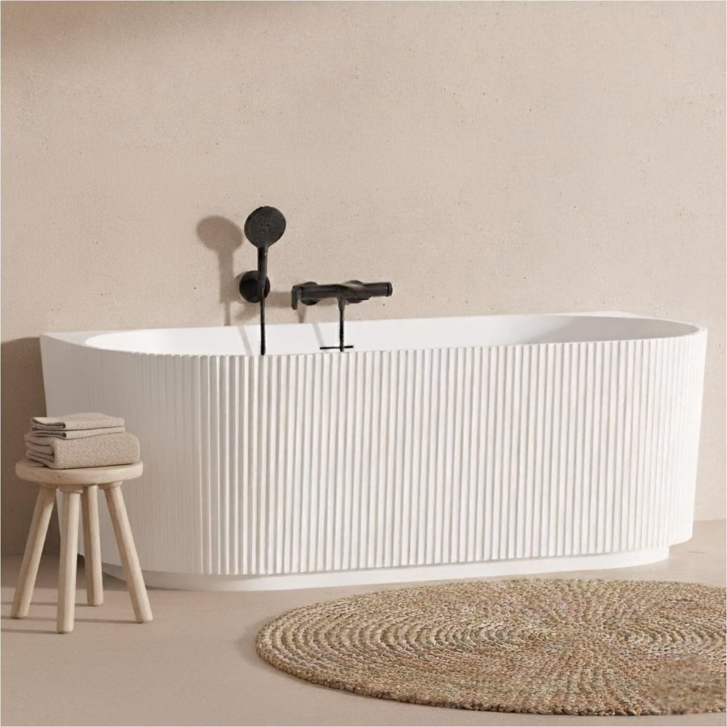 Vasca da bagno a parete STRIA 170cm in acrilico bianco rigato