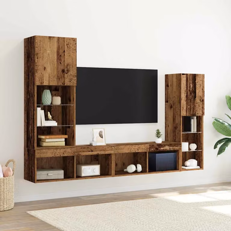 Mobile TV moderno vidaXL in legno marrone con illuminazione integrata e scomparti multimediali L/P/H: 132,0 x 30,0 x 190,5 cm