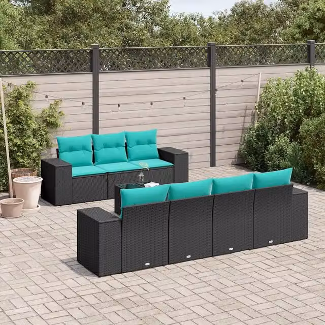 Set Divani da Giardino 8 pz con Cuscini Nero in Polyrattan 3222326